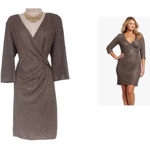 Size 16 XL 1X CROCHETED KNIT METALLIC FAUX-WRAP DRESS Wedding Mother of Bride